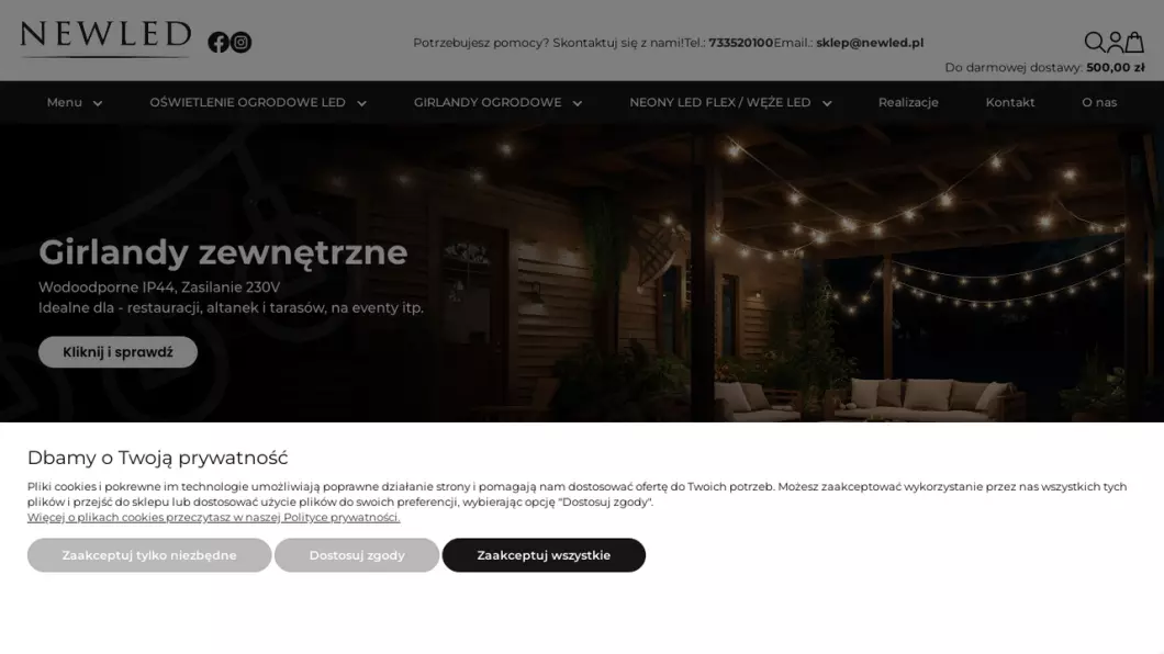 Zrzut ekranu strony Oświetlenie LED - Sklep New Led